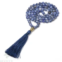 8mm blue veins stone knot tassel 108 bead mala necklace veins pray energy bless chain nature monk gemstone wrist