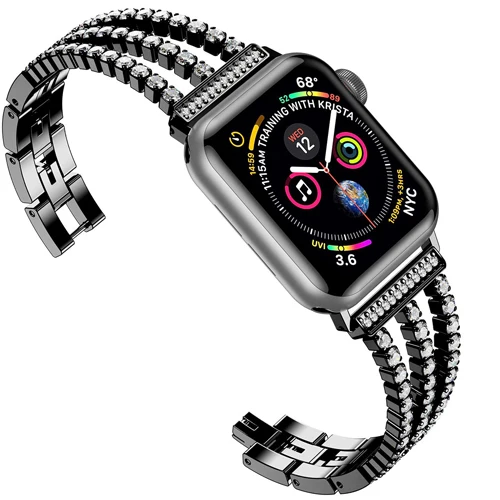 Алмазный ремешок для наручных часов Apple Watch, версии 40 мм, 38 мм, 42 мм, 44 мм наручных часов IWatch серии 5/4/3/2/1 Нержавеющая сталь браслет для женщин ремешок для часов из нержавеющей стали - Цвет ремешка: black