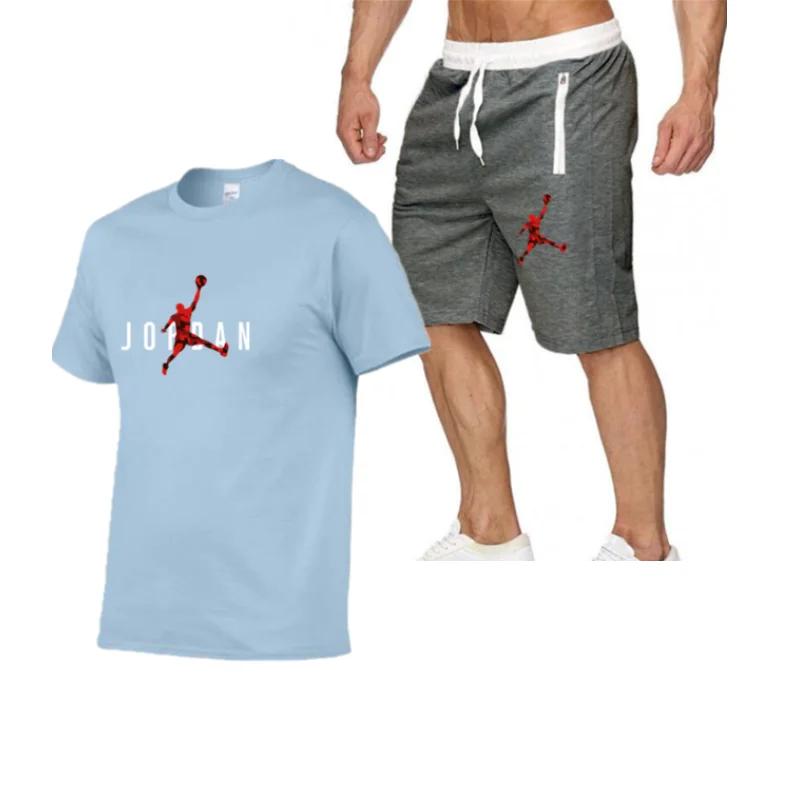 

2021 Popular New Cotton men's T-shirt + Sports Shorts Set Summer High Quality Cotton T-shirt Sports Running Set