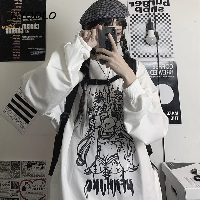 

NYOOLO Harajuku Vintage cartoon Devil girl print long sleeve hoody women clothes Spring autumn loose pullovers sweatshirt tops