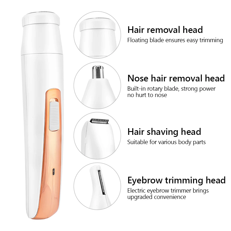 

4 in 1 Women Electric Epilator Bikini Eyebrow Nose Lady Trimmer Facial Hair Removal Face Body Painless Female Shaver Depilator