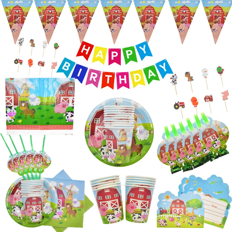 Barnyard Birthday Party Supplies Dinnerware Set Farm House La Granja Animals paper plates cups napkins Party Decorations