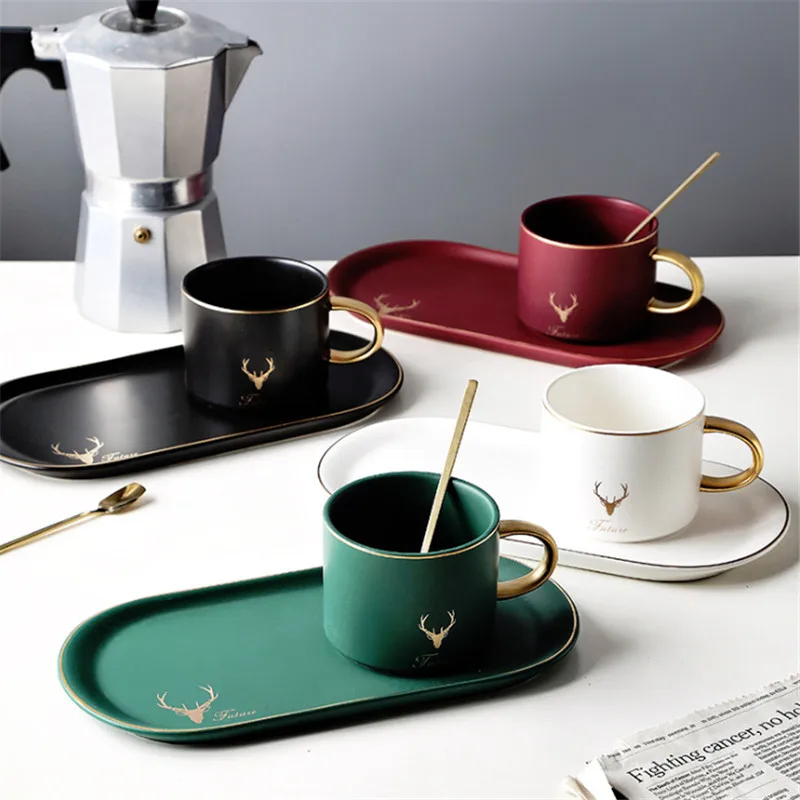 Креативная керамическая кофейная чашка и блюдце набор матовых десертных тарелок