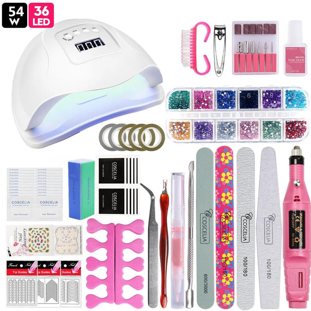 54W NO GEL SET COSCELIA 54 Вт лампа набор гель-лаков для ногтей инструменты для маникюра Набор для нейл-арта Полупостоянный УФ лак Инструменты для маникюра Набор для ногтей - Цвет: 54W NO GEL SET