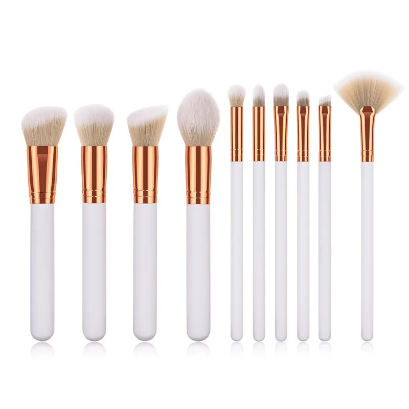 10Pcs Makeup Brushes Set White Gold Wood Handle For Powder Contour Blusher Liquid Cream Eyeshadow Cosmetics Brush Tools