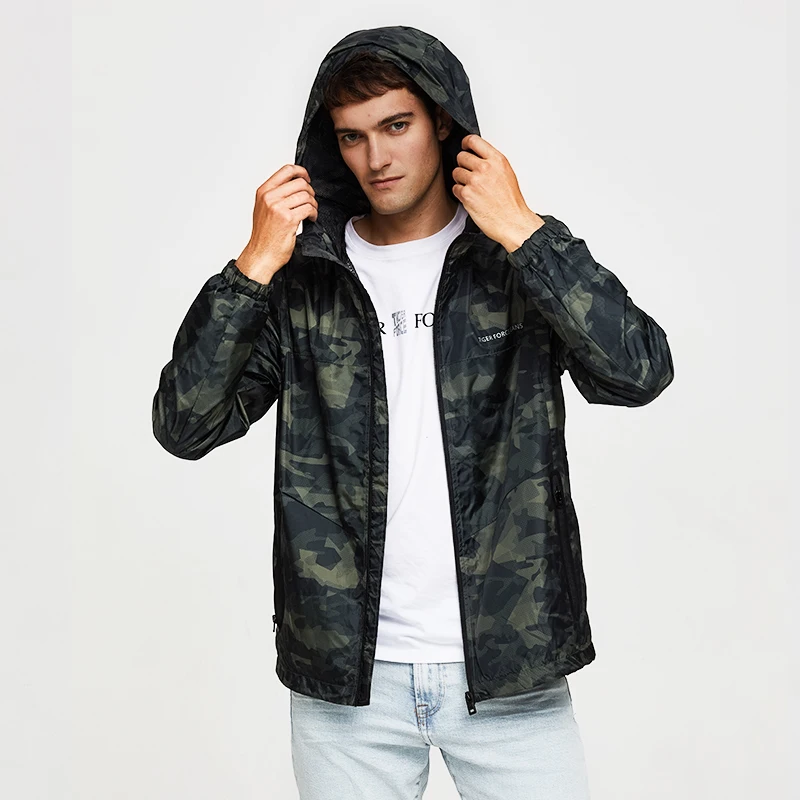 TIGER FORCE Spring Men Casual Jacket Hooded Camouflage with Print Men's Windbreaker Coat Male Army Camo Outwear|camouflage jacket|casual jacketmen