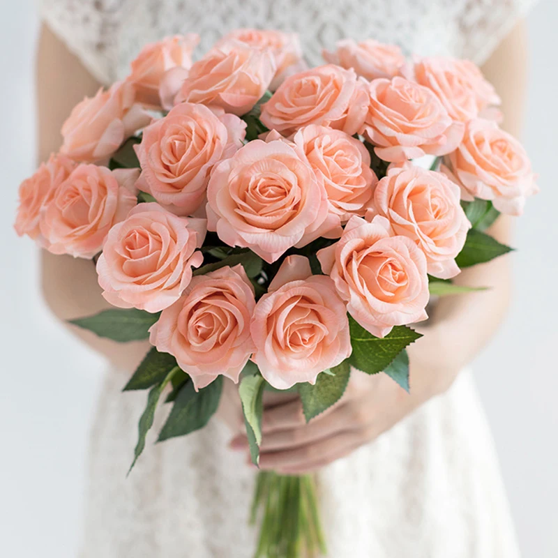 10 шт./партия искусственные цветы увлажняющие на ощупь розы букет невесты для