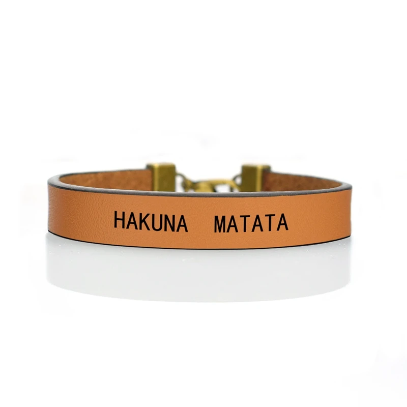 Кожаный браслет с гравировкой &quotHAKUNA MATATA&quot вдохновляющий цитатой Ретро браслеты