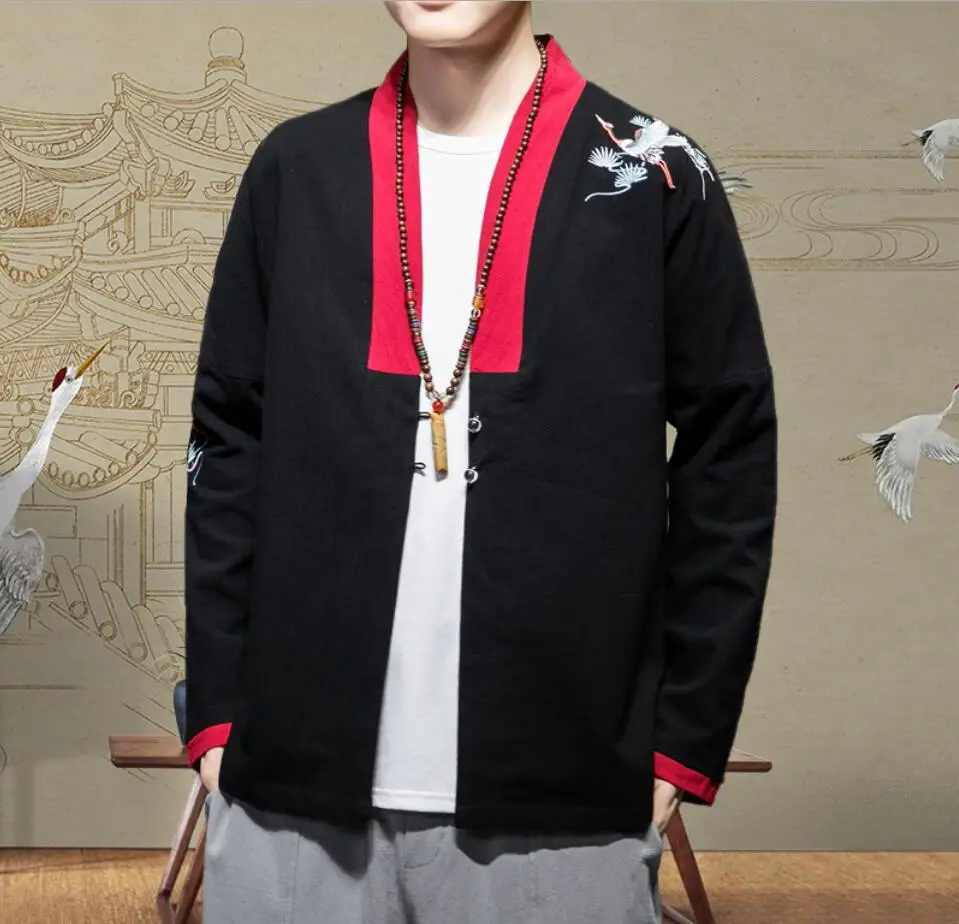 

Sinicism Mens Spring linen Embroidery Jacket Men Chinese Style Casual Jacket Male Traditional Fashion Coat Oversize