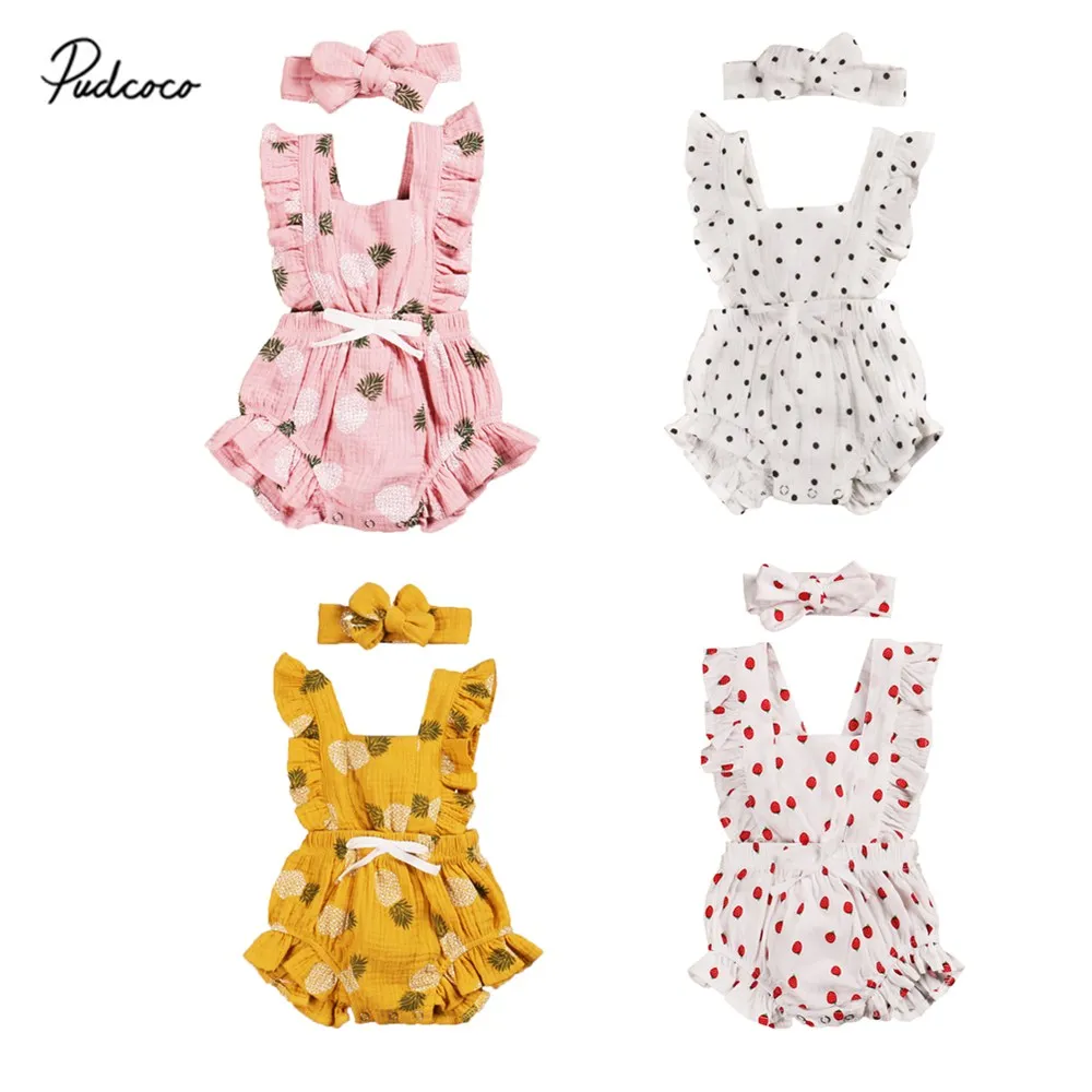 Комбинезон для маленьких девочек с рисунком ананаса горошек клубники ремнем на