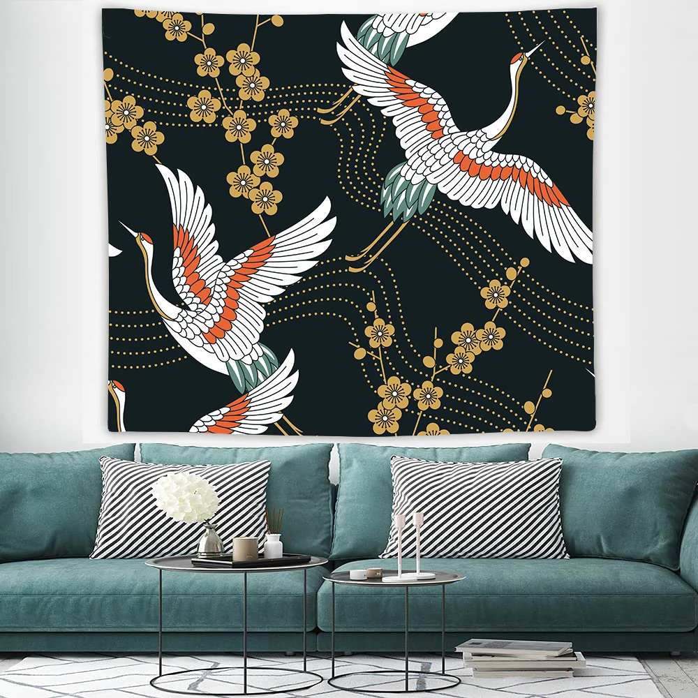 Настенный гобелен с принтом летающего Журавля настенный в эстетике для гостиной