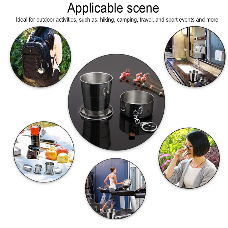 

Stainless Steel Folding Cup With Keychain Portable Retractable Telescopic Collapsible Cups Water Drinking Cup For Outdoor Travel