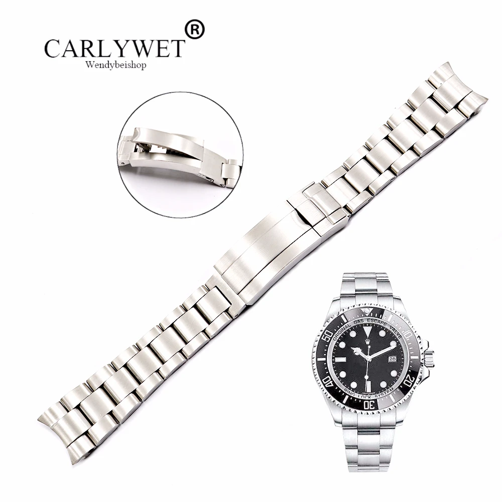 

Ремешок для часов CARLYWET 20 21 мм из нержавеющей стали с закругленным концом и винтовыми звеньями, браслет с откидной застежкой для Oyster Deepsea