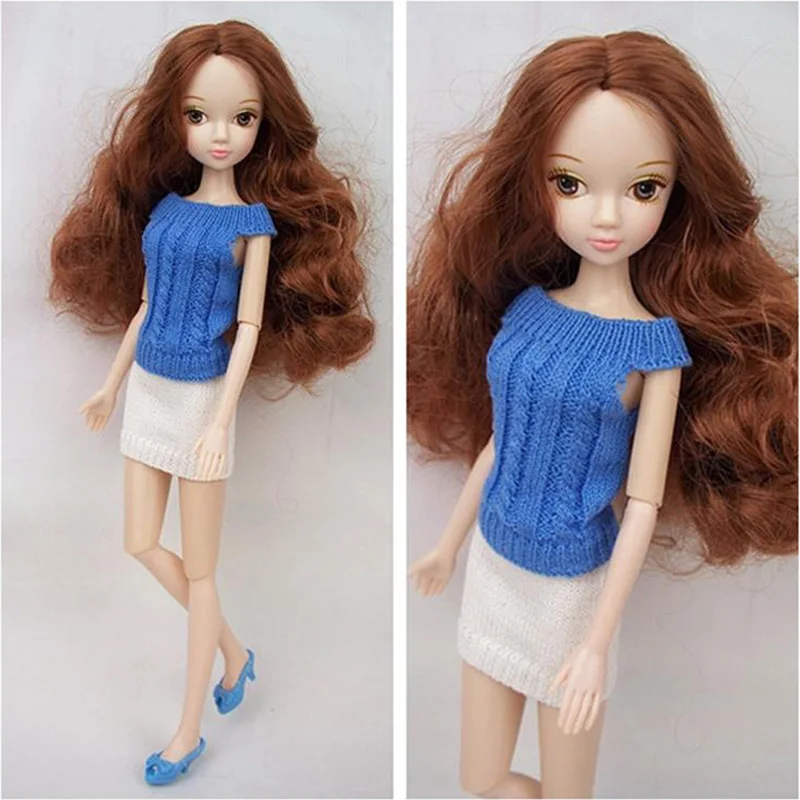 Трикотажная одежда с открытыми плечами свитер юбка платье для куклы Барби наряды
