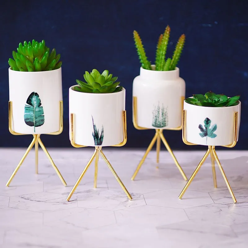 

Nordic Ceramic Iron Art Vase Marble Pattern Golden Tabletop Flower Pot Wedding Living Room Office Green Plant Decoration Vase