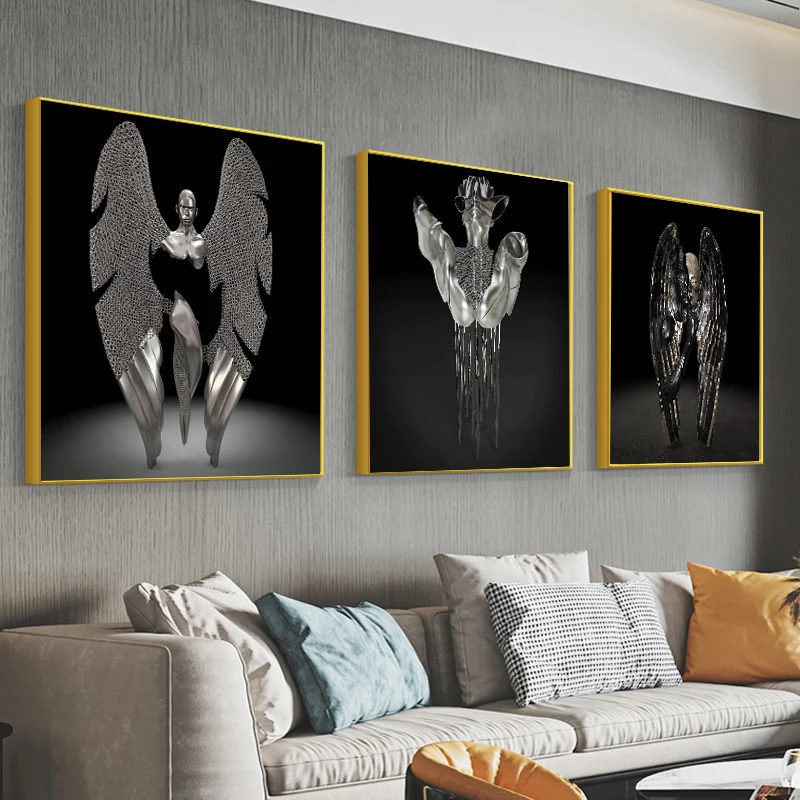 Скандинавская Металлическая Статуя пар холст картина плакаты и абстрактная