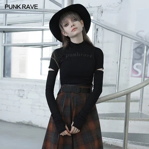 Женская силиконовая футболка в стиле панк-рейв, с принтом логотипа, с воротником-стойкой