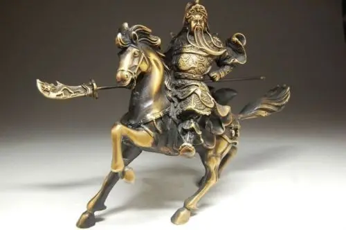 

Редкий тонкий китайская Бронзовая статуэтка Guan Gong & Horse NR