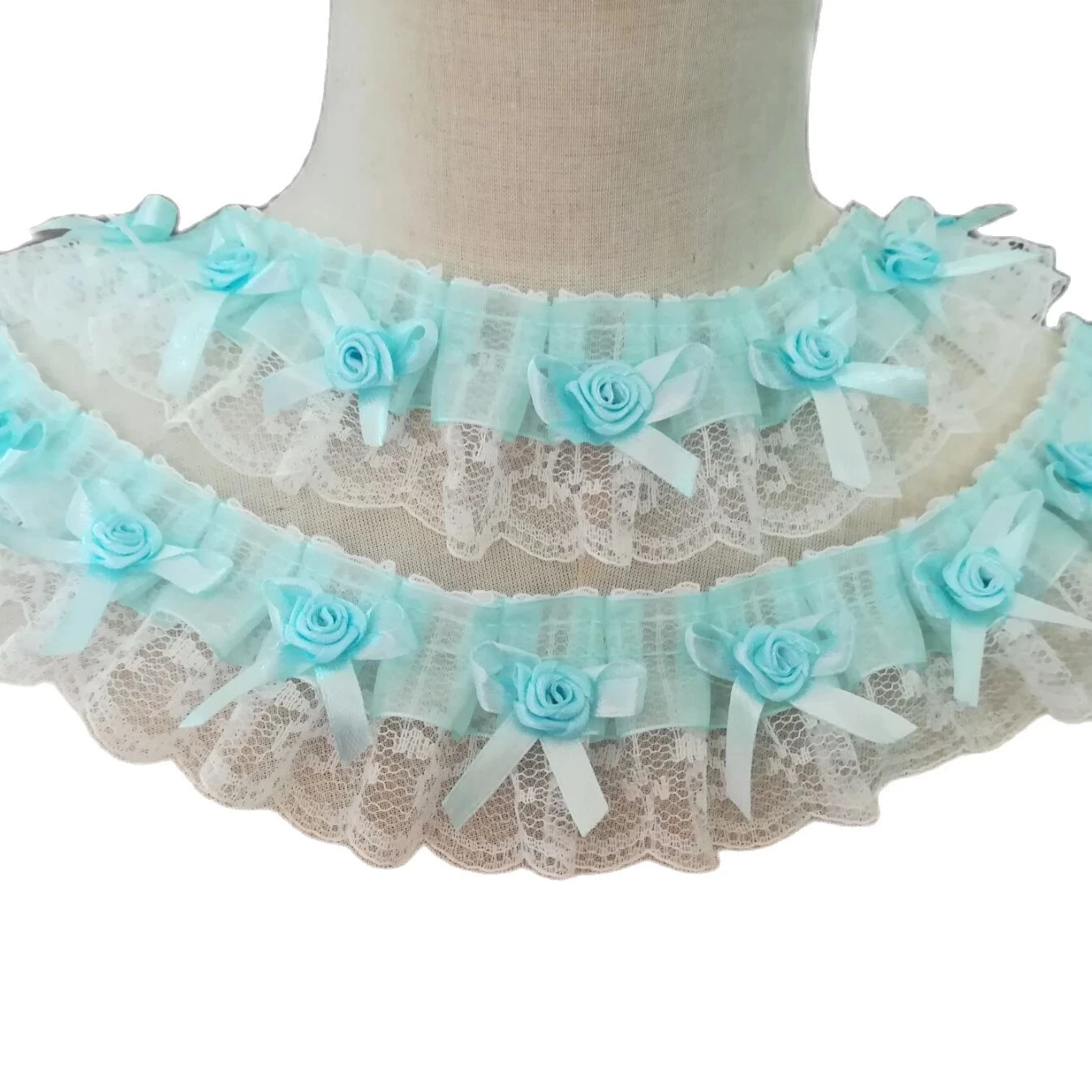 

1Yards Latest Lace Fabric Pleated Guipure Rose Ribbon 5cm Sky Blue Lace Fabric Sewing Wedding Party Dress Ribbons dentelle LA35
