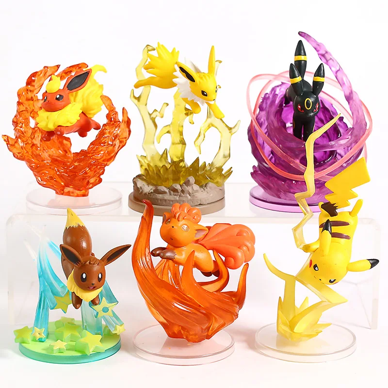 Анимированный Монстр Flareon Jolteon Umbreon Espeon Jigglypuff eeevee Vulpix Cubone Litten Absol Rowlet Фигурки игрушки 6 шт./компл