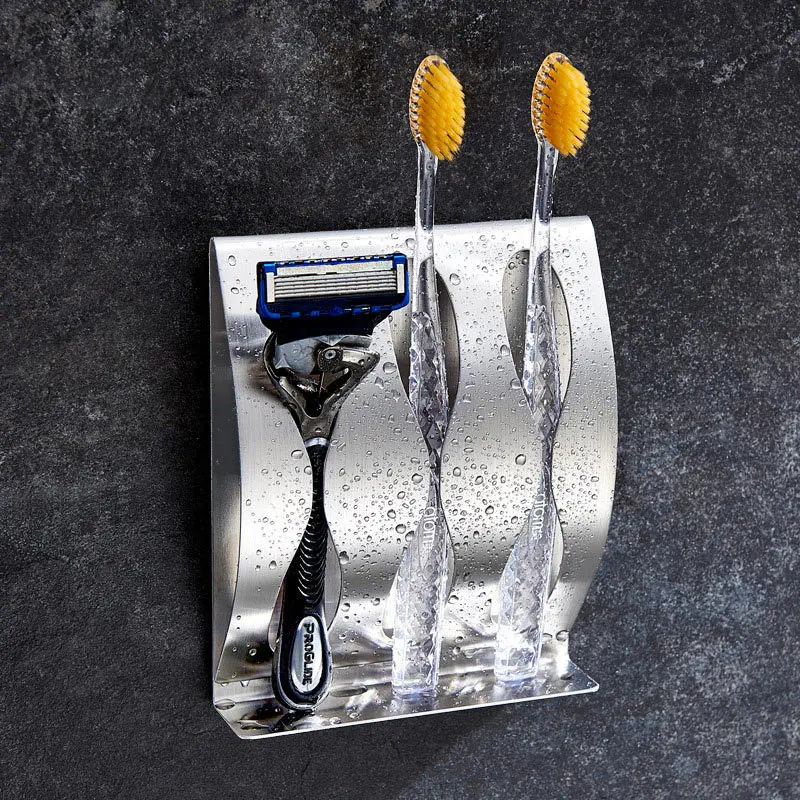 

Настенный держатель для зубных щёток и бритвы, самоклеящийся, из нержавеющей стали