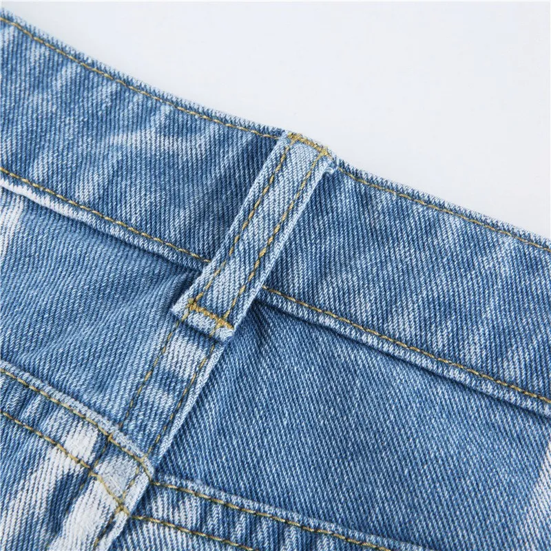 

Women's Fashion Casual Graffiti High Waist Leg Slit Straight Jeans Blue