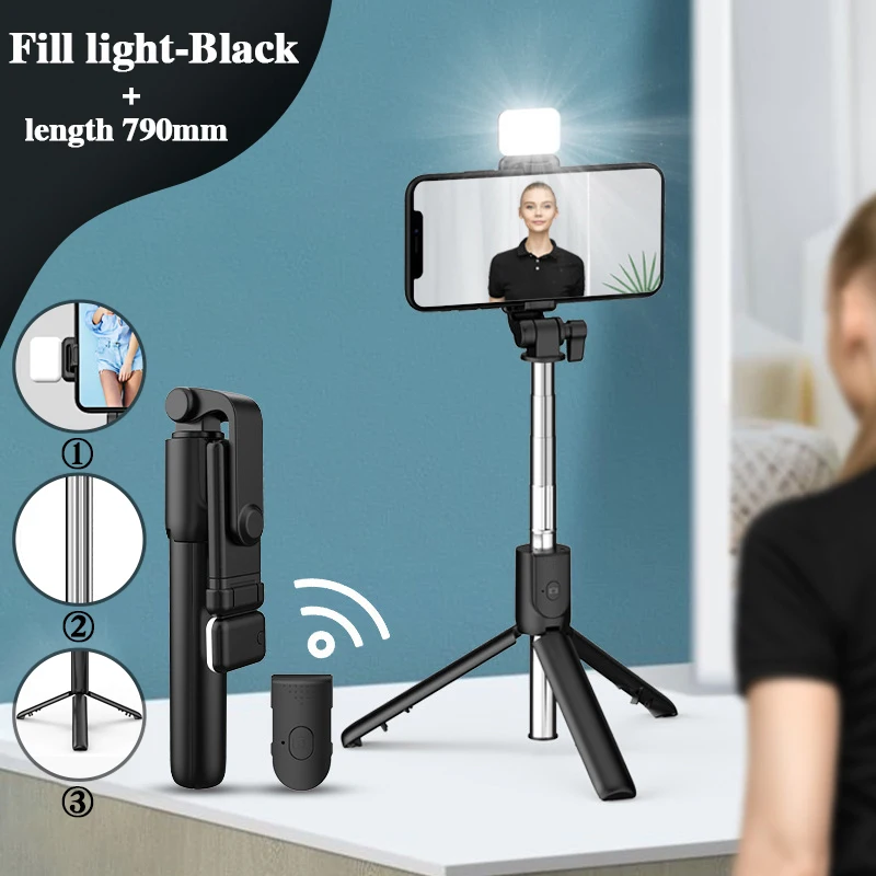 

Selfie Stick Wireless Bluetooth Compatible Foldable Mini Tripod for Phone with Fill Light Shutter Remote Control for Ios Android