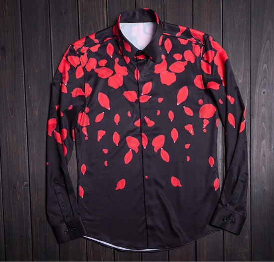 

Men Shirt Luxury Rose Leaf Printed Long Sleeve Mens Shirts Fashioin Slim Fit Mens Dress Shirts Plus Size 4xl Casual Shirt