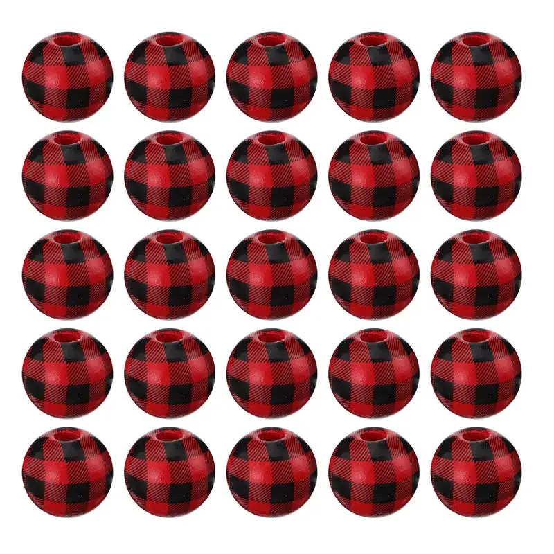 

100pcs Plaid Wood Beads Plaid Printed Wooden Spacer Bead DIY Beaded Accessories