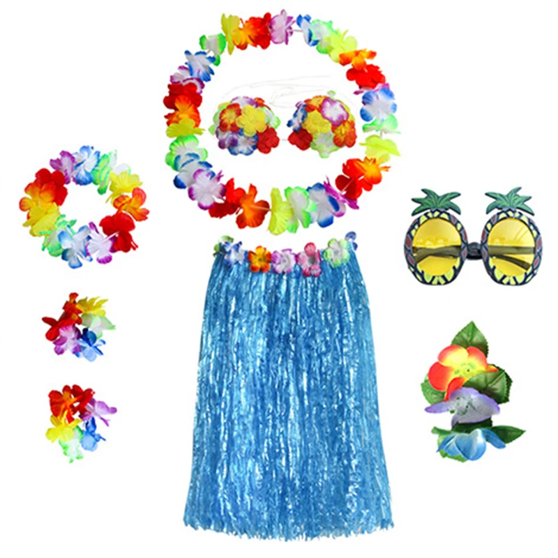 

8pcs Set Grass Skirts Dance Performance Costume Party Decoration Supplies For Children And Adult Side Beach Hawaiian Hula Dress