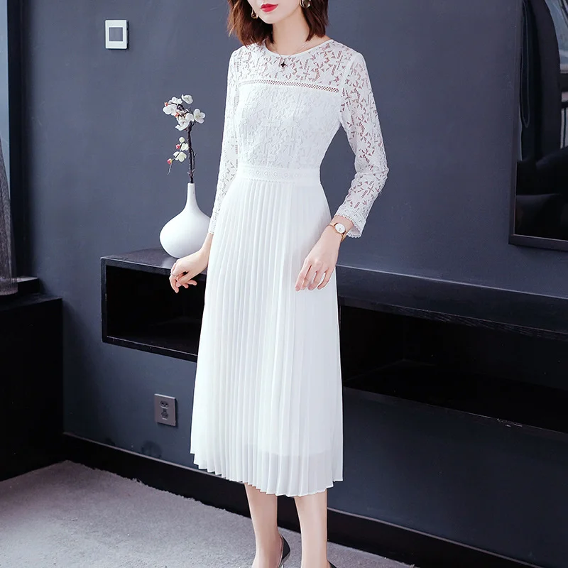 

Летнее платье, винтажное элегантное Кружевное платье макси, женское весенвечерние вечернее платье с длинным рукавом, женские платья, Белое ...