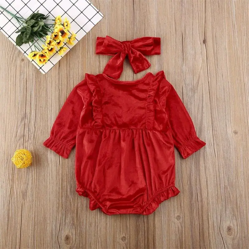 Бархатный комбинезон для маленьких девочек от 0 до 24 месяцев Одежда с оборками