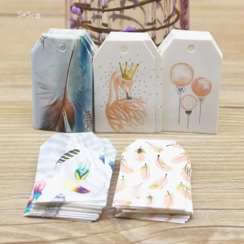 

New 5*3cm DIY printed gifts wedding candy favors hang tag label Feathers pattern gifts favors decoration hang tag party suppile