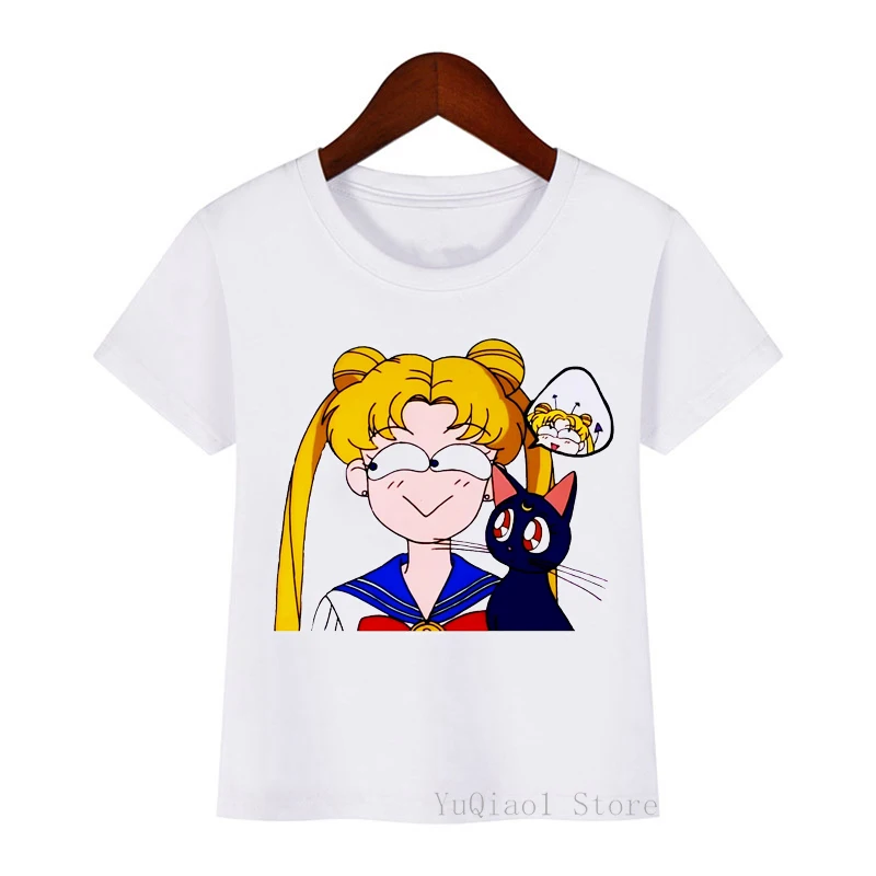

Sailor Moon cartoon cat print funny kids t shirts harajuku kawaii girl t-shirt summer children's clothes fun ullzang tshirt tops