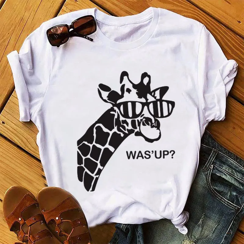Новая летняя футболка с короткими рукавами и изображением жирафа бабочкой