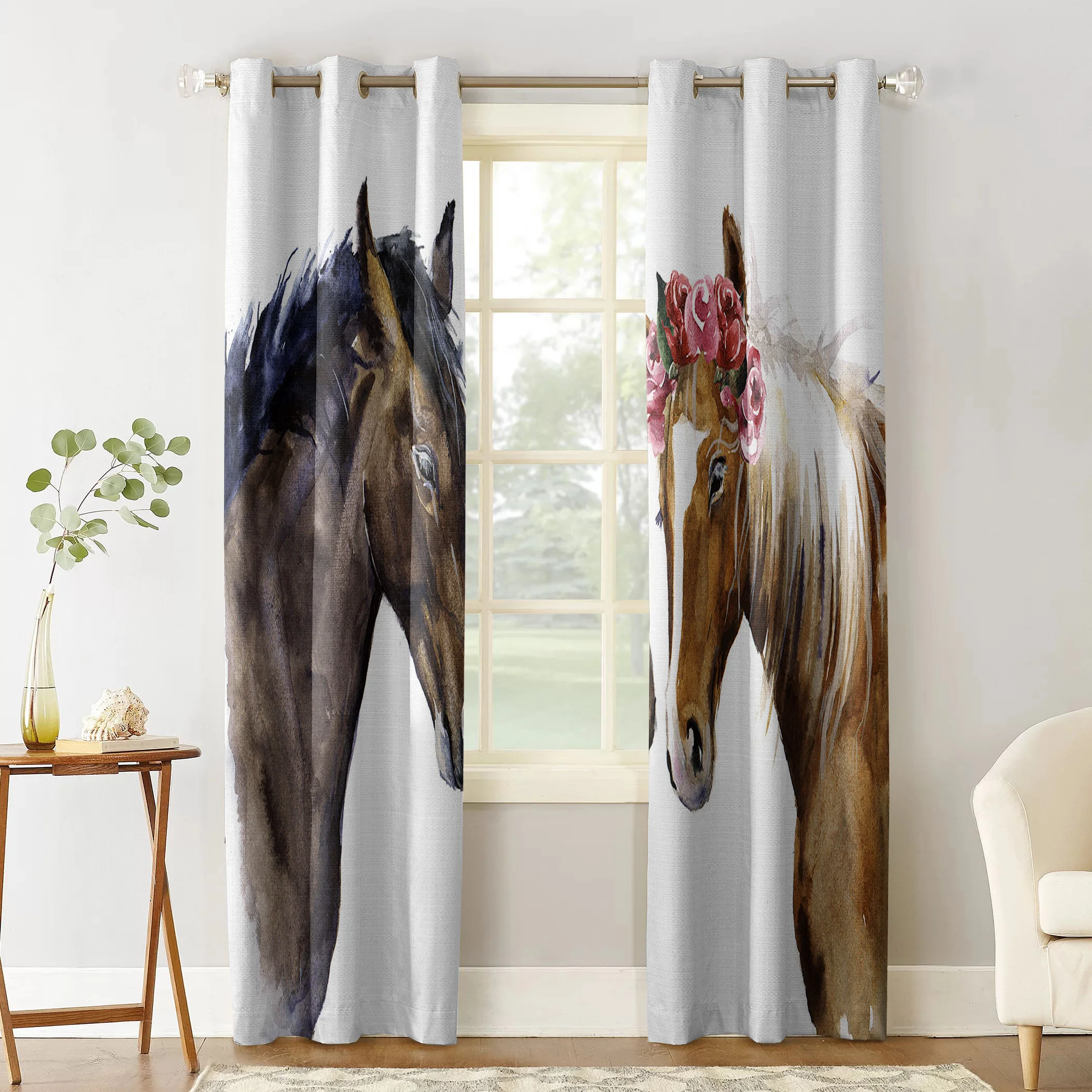 Художественные шторы для пар влюбленных лошадей акварельные большие окна жалюзи