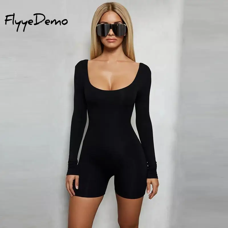 Женский Облегающий комбинезон с v-образным вырезом бежевый черный однотонный