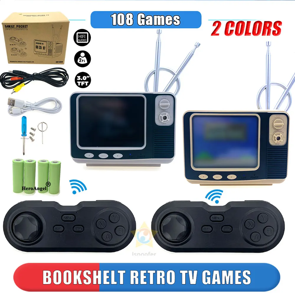 3'' Pocket Retro Bookshelf Portable Handheld Game Players Family AV TV Output Built in 108 Classic Games Video Console |