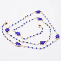 45 natural white pearl blue glass crystal long jades chain necklace sweater chain handmade for women