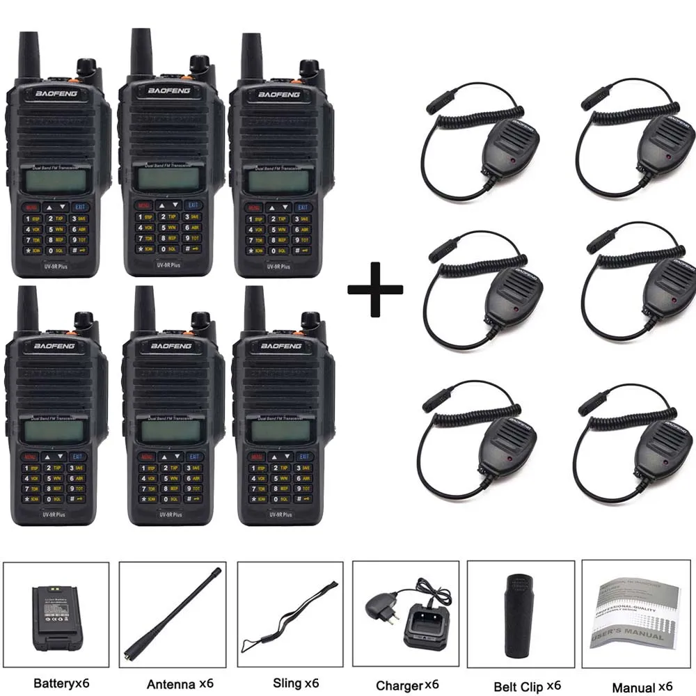 add 6mic 6 шт. Высокая мощность Baofeng водонепроницаемый двухдиапазонный UV-9R плюс портативная рация Портативный 10 км дальность UV9R плюс двухстороннее радио - Цвет: add 6mic