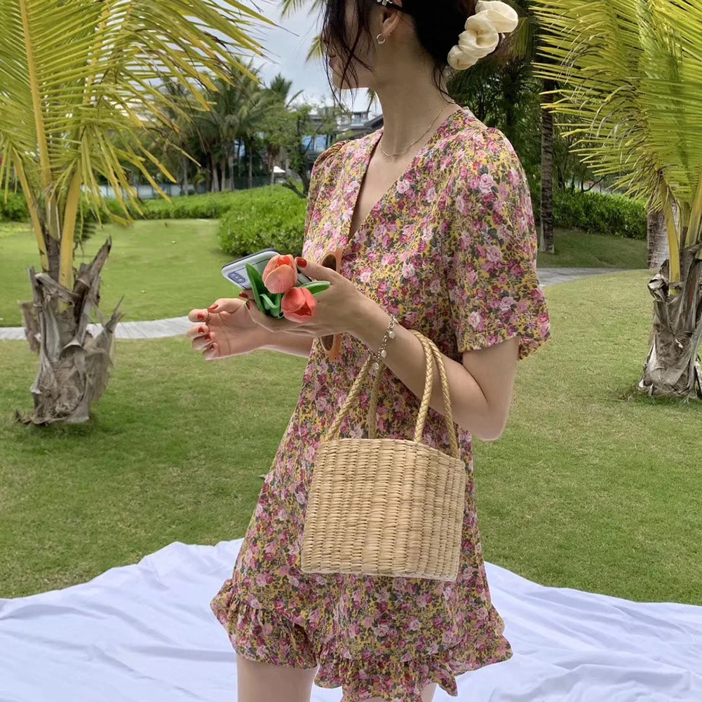 

New Women Floral Print Dresses Summer 2020 Women Girl Summer V Neck Short Sleeve Casual Breathable Skirt Dress