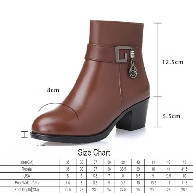 

Genuine Leather women boots 2021 winter thick wool lined genuine Leather women snow boots large size women winter shoes