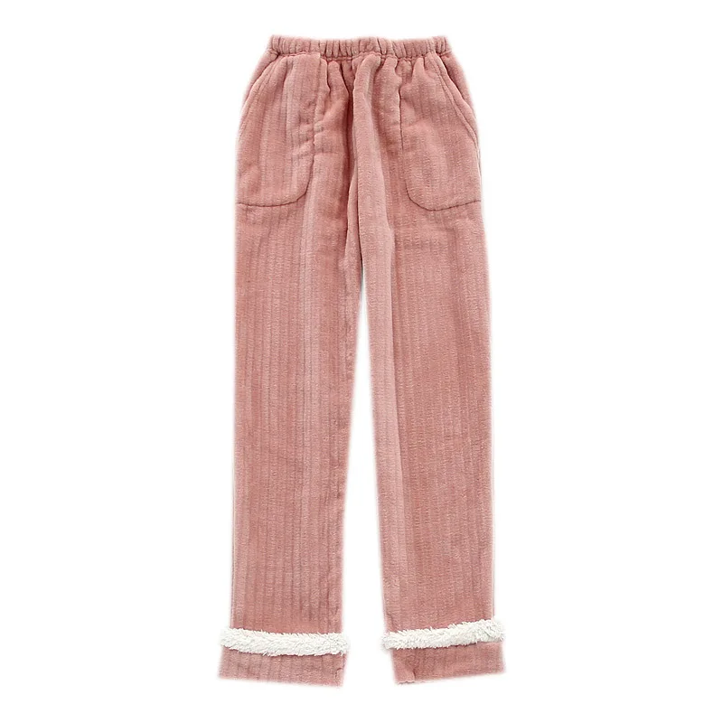 

6 Colors Flannel Stitching Lamb Velvet Pajamas Women Winter Thickening Warmth Fashion Home Pants Female Students Loose Trousers