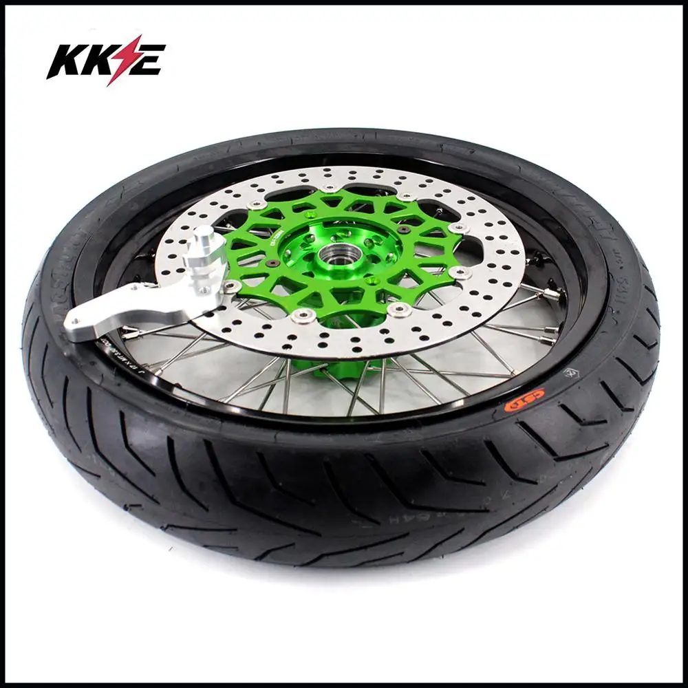 KKE 3,5/5,0 SUPERMOTO набор колес для KAWASAKI KX250F KX450F 06-18 Зеленый 320 мм диск CST шины