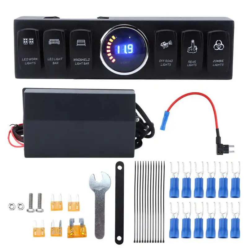 

6 Gang Rocker Switch Panel Smart Power IC Switch Circuit Control Box Voltage Monitoring Replacement for JK Wrangler 2007‑2017