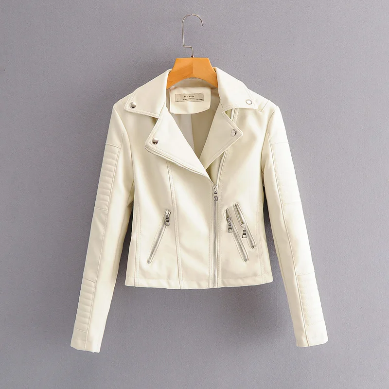 

YNZZU 2020 Autumn Winter Solid Faux Leather Jacket Coat Women Turn Down Collar Zippers Slim PU Female Biker Chic Outwear A1540