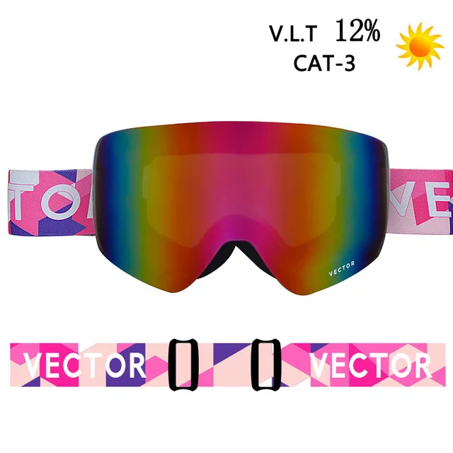 pink white VECTOR Brand Ski Goggles Men Women Double Lens UV400 Anti-fog Skiing Eyewear Snow Glasses Adult Skiing Snowboard Goggles - Цвет: pink white