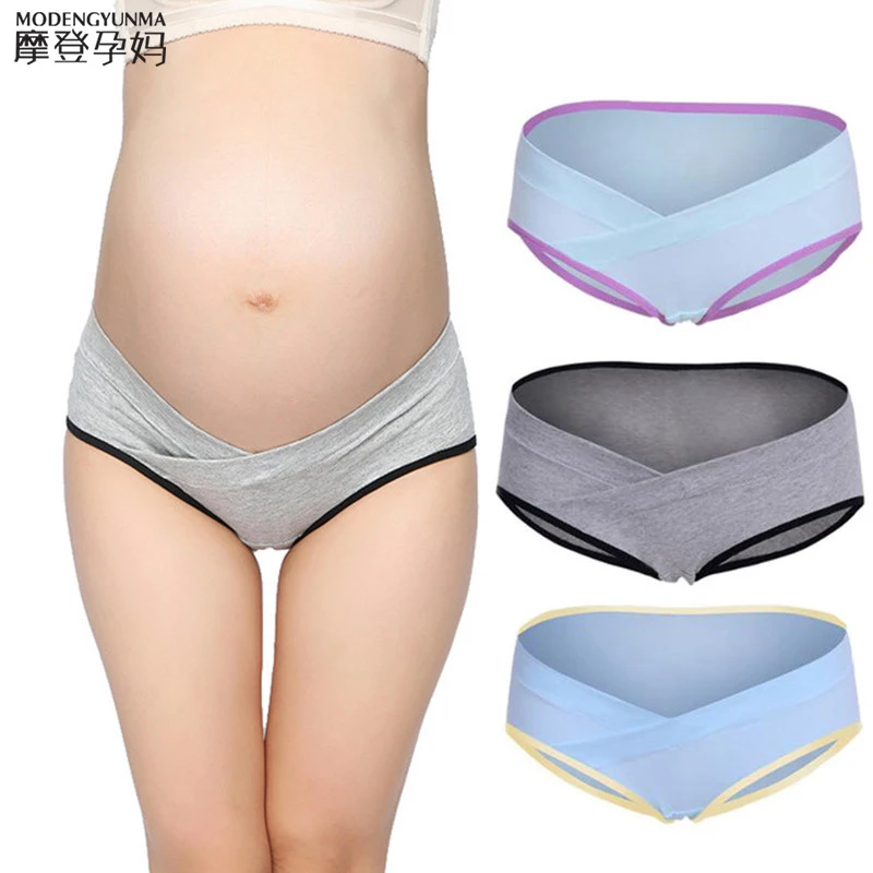 Ropa interior de algod&oacute;n suave para embarazadas, bragas de maternidad de cintura baja en forma de U, soporte para el vientre, 3 unids/lote-3