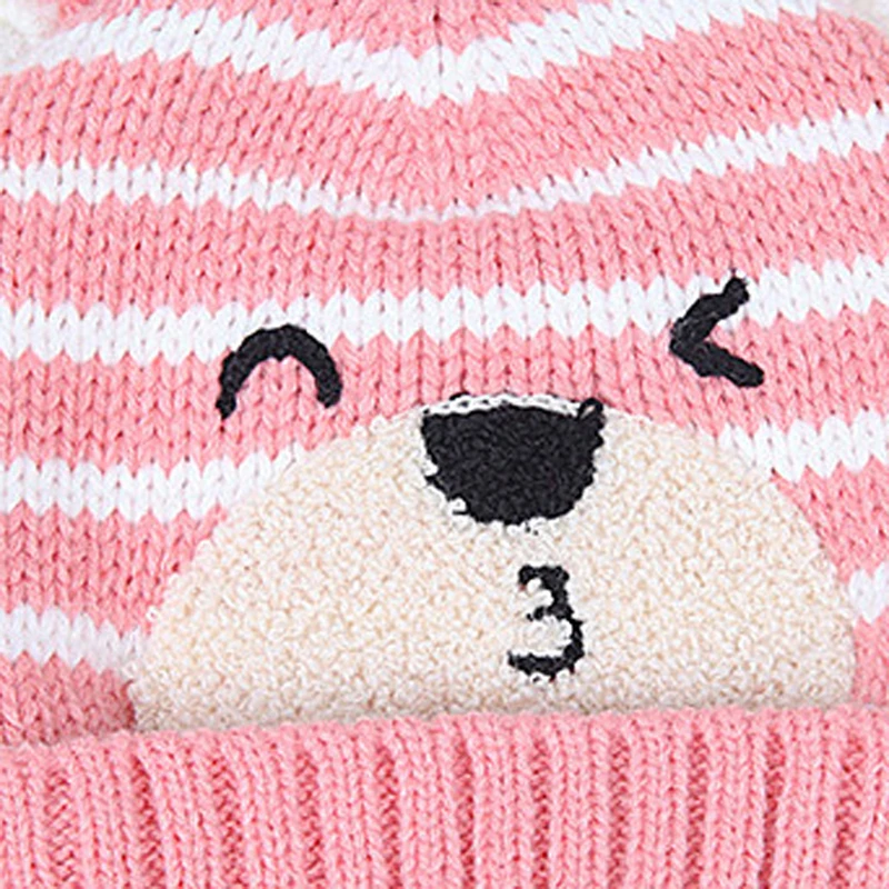 Loozykit 2 pcs Warm Hat Suit Baby Boy Girls Thermal Knitted Cartoon Bear Hat Scarf Toddler Winter Fleece Cap Set