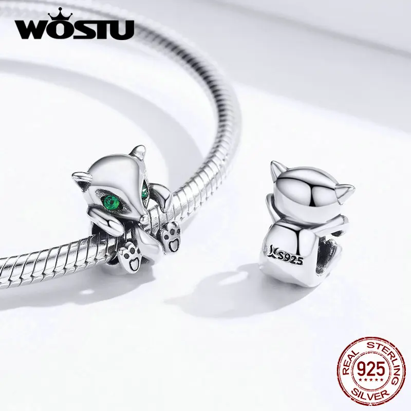 WOSTU дизайн Gennuie 925 пробы серебряные милые маленькие лисички бусины Подвески подходят для браслетов и ожерелий Сделай Сам Изготовление ювелирных изделий FIC1290